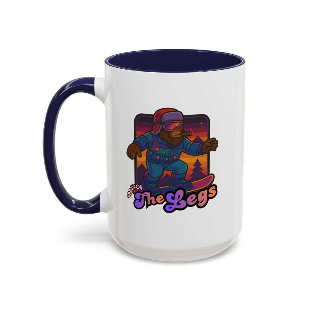 Snowboarding  Sasquatch Coffee Mug - 'Pray for The Legs' Retro Sunset Accent Mug (11/15oz)