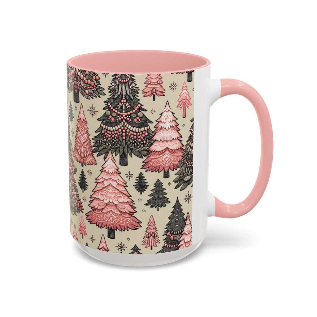 Paisley Christmas Tree Accent Coffee Mug – Pink Vintage Holiday Pattern (11/15oz)
