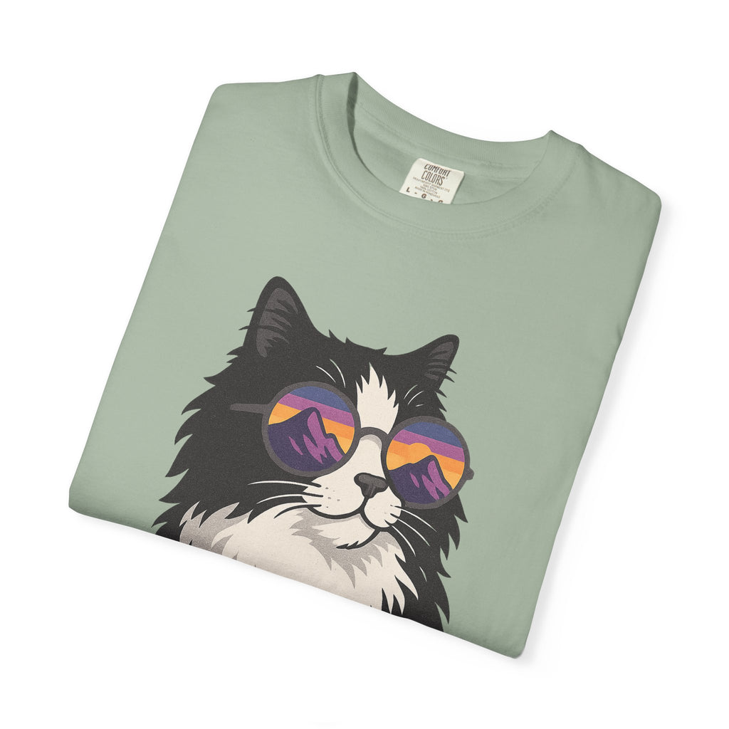 Cat Graphic T-Shirt — "The Meowtains Are Calling" Retro Sunglasses Tee