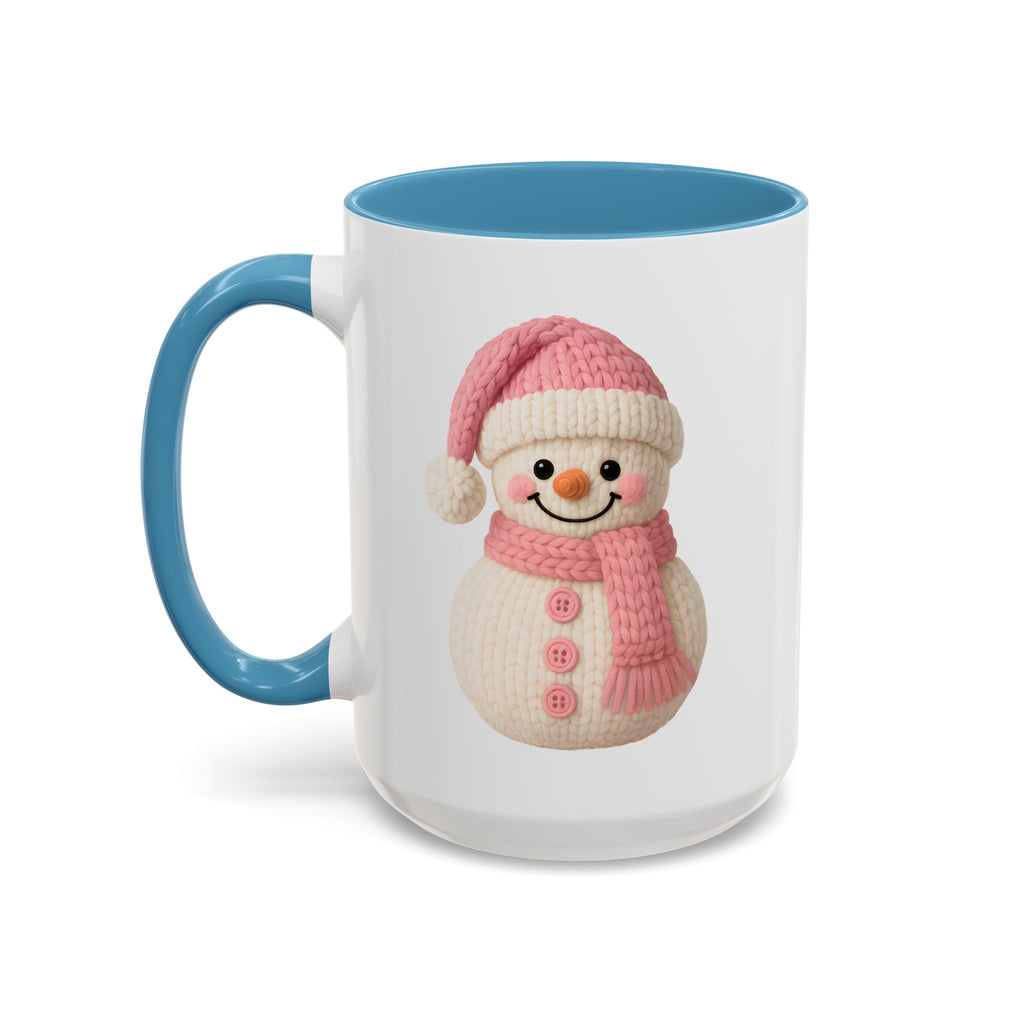 Pink Knitted Snowman Accent Coffee Mug — Cute Holiday Winter Drinkware (11/15oz)