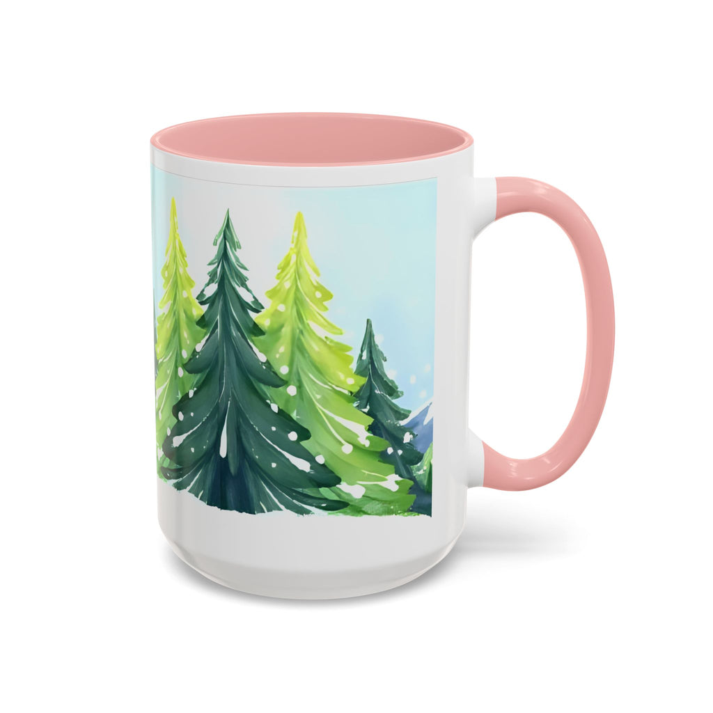 Winter Pine Forest Accent Coffee Mug — Scenic Snowy Trees 11/15oz