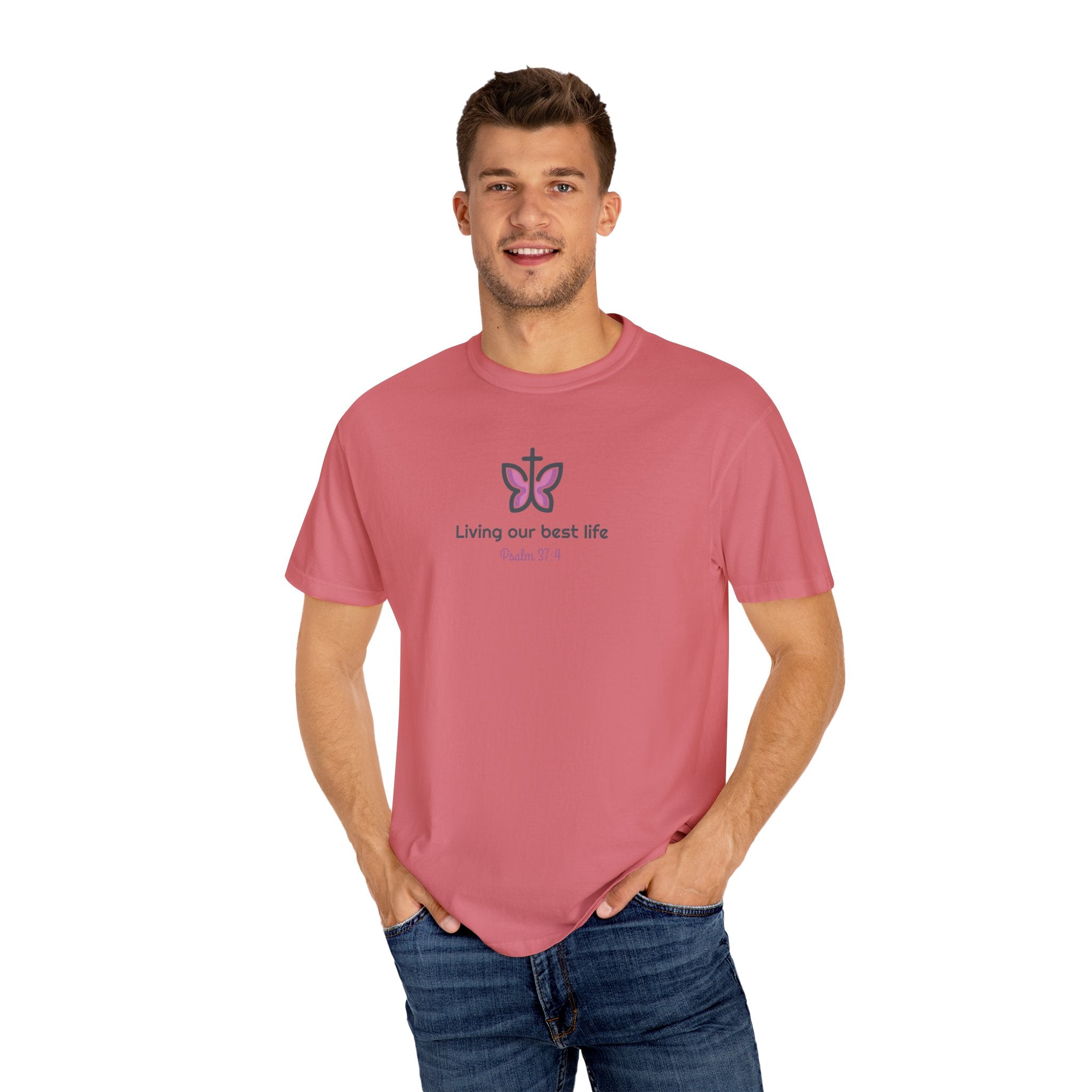 Living Our Best Life Comfort Colors® T-Shirt – Faith & Positivity Tee Inspired by Psalm 37:4