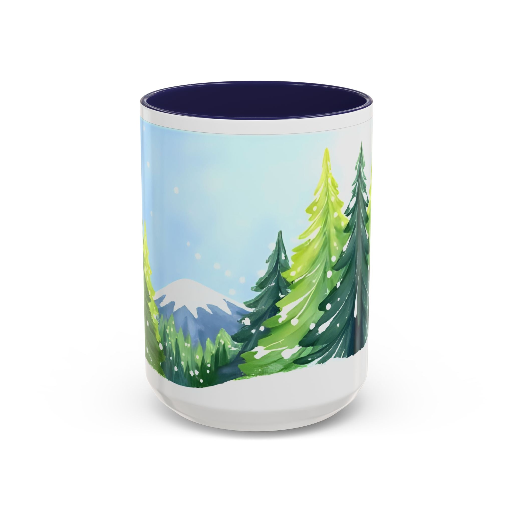 Winter Pine Forest Accent Coffee Mug — Scenic Snowy Trees 11/15oz