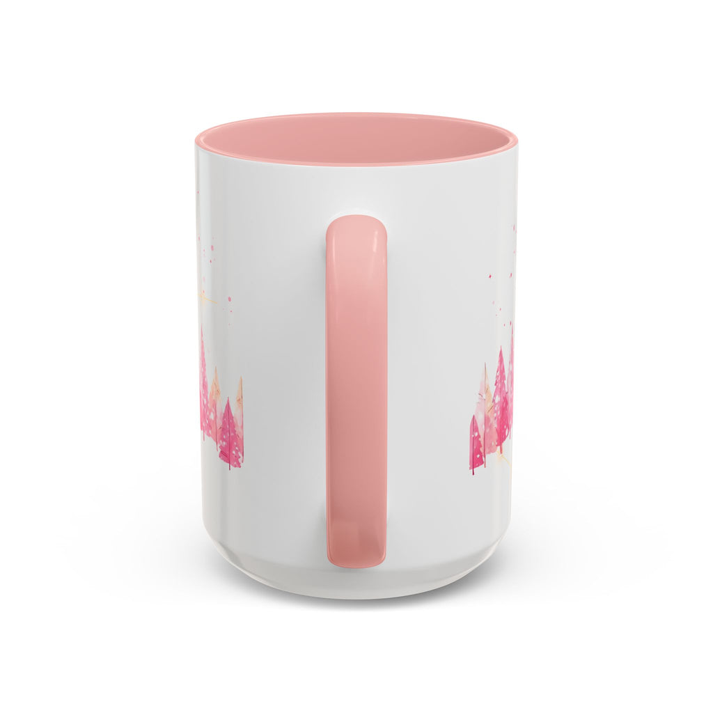 Pink Watercolor Pine Forest Accent Coffee Mug — Holiday Winter Trees (11/15 oz)