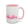 Pink Watercolor Pine Forest Accent Coffee Mug — Holiday Winter Trees (11/15 oz)