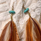 Rust & Cream Feather Earrings with Turquoise Howlite