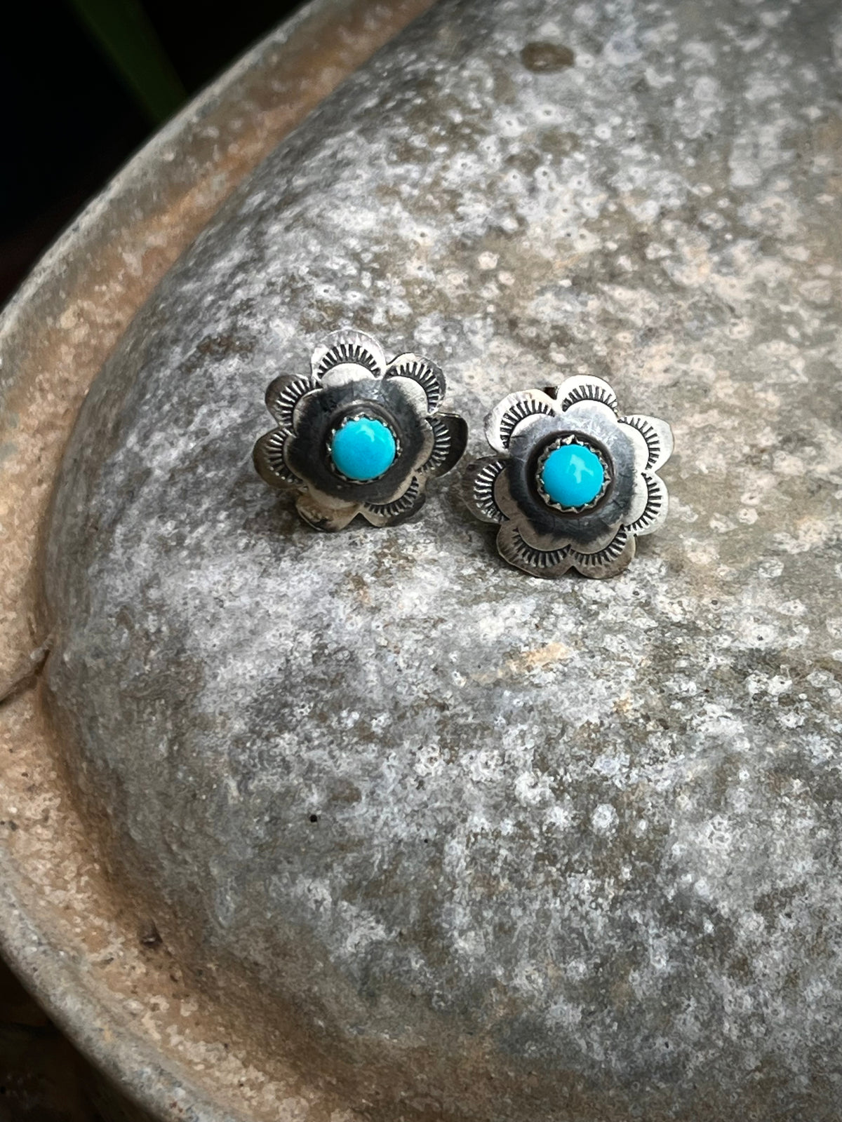 Turquoise Sterling Silver Flower Stud Earrings