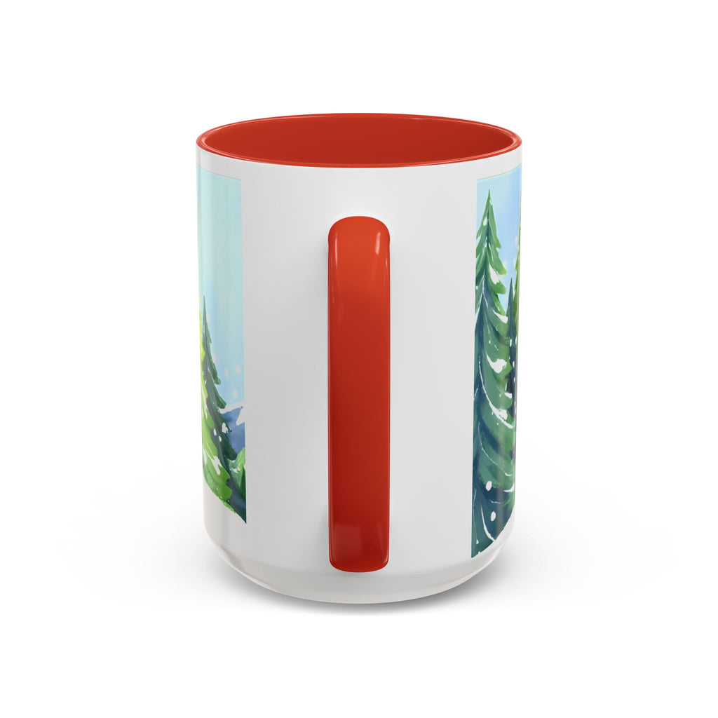 Winter Pine Forest Accent Coffee Mug — Scenic Snowy Trees 11/15oz