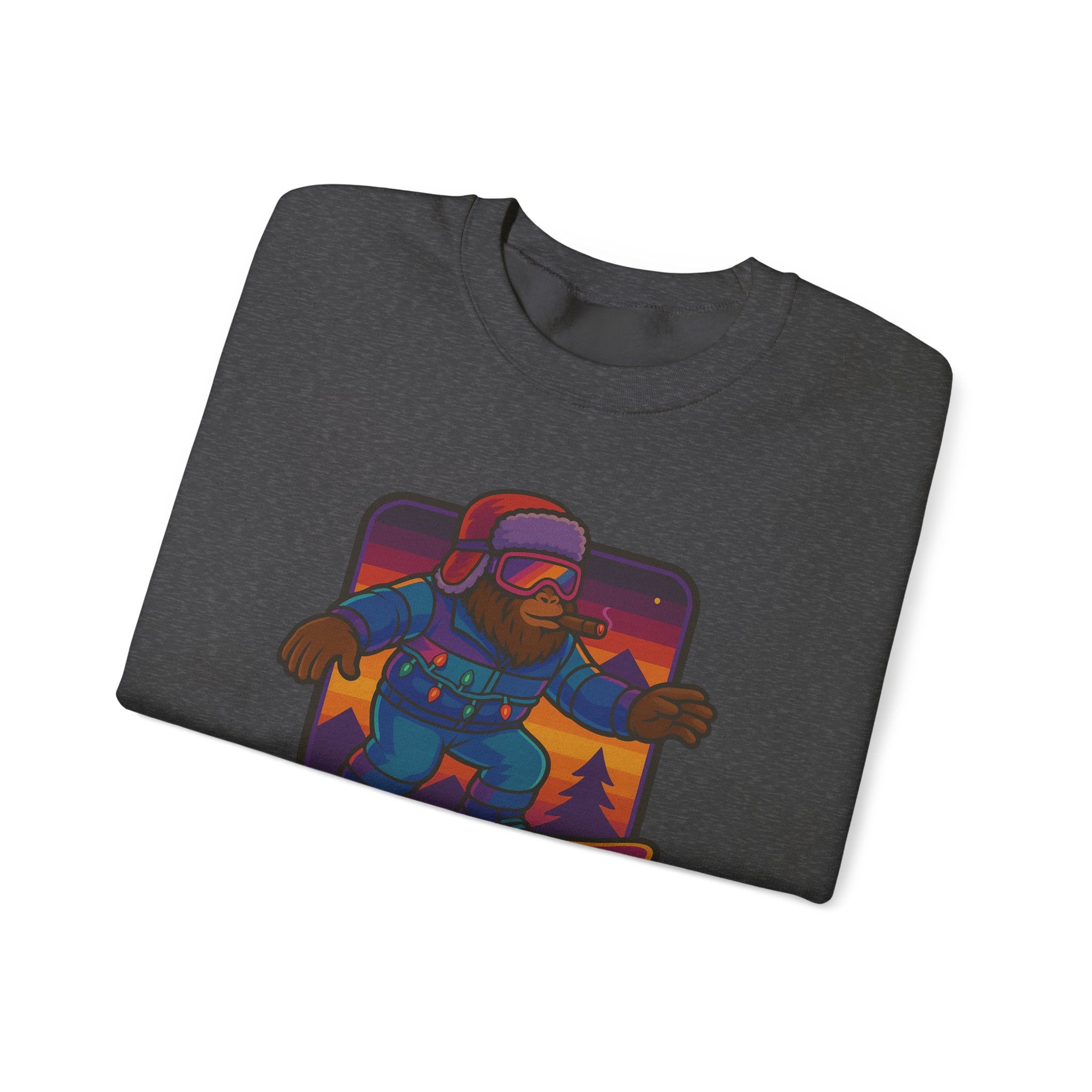 Snowboarder Graphic Crewneck Sweatshirt — Retro Night Mountain Design