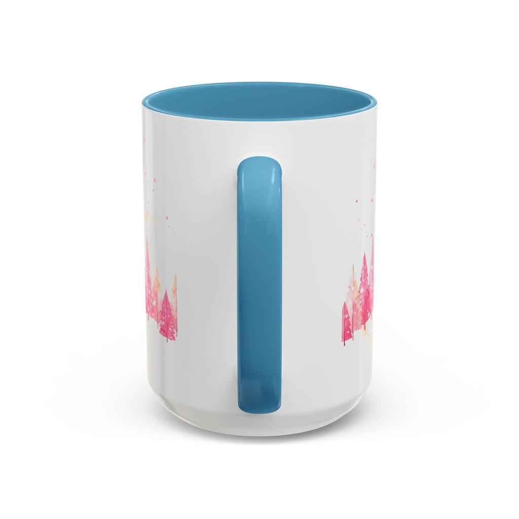 Pink Watercolor Pine Forest Accent Coffee Mug — Holiday Winter Trees (11/15 oz)