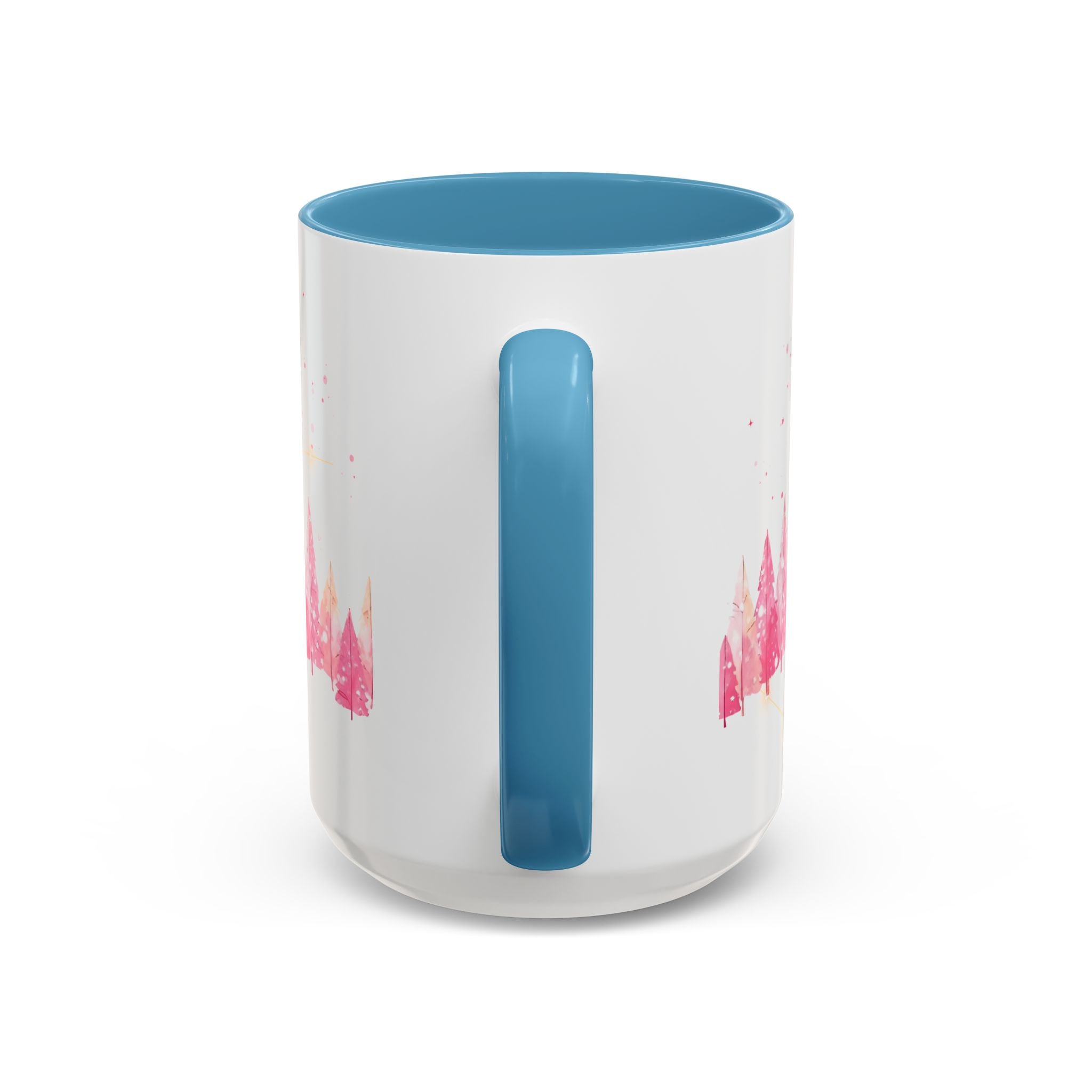 Pink Watercolor Pine Forest Accent Coffee Mug — Holiday Winter Trees (11/15 oz)
