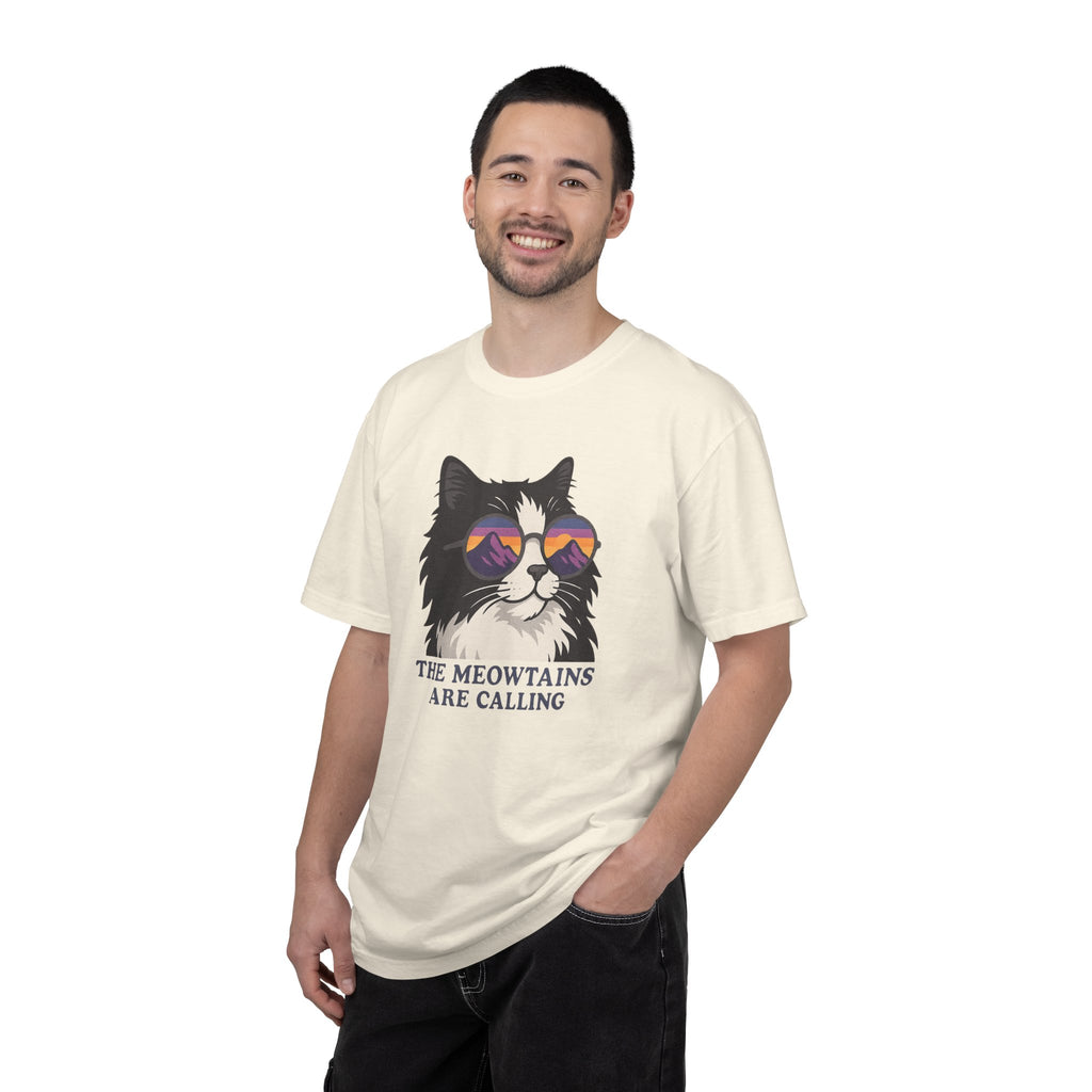 Cat Graphic T-Shirt — "The Meowtains Are Calling" Retro Sunglasses Tee