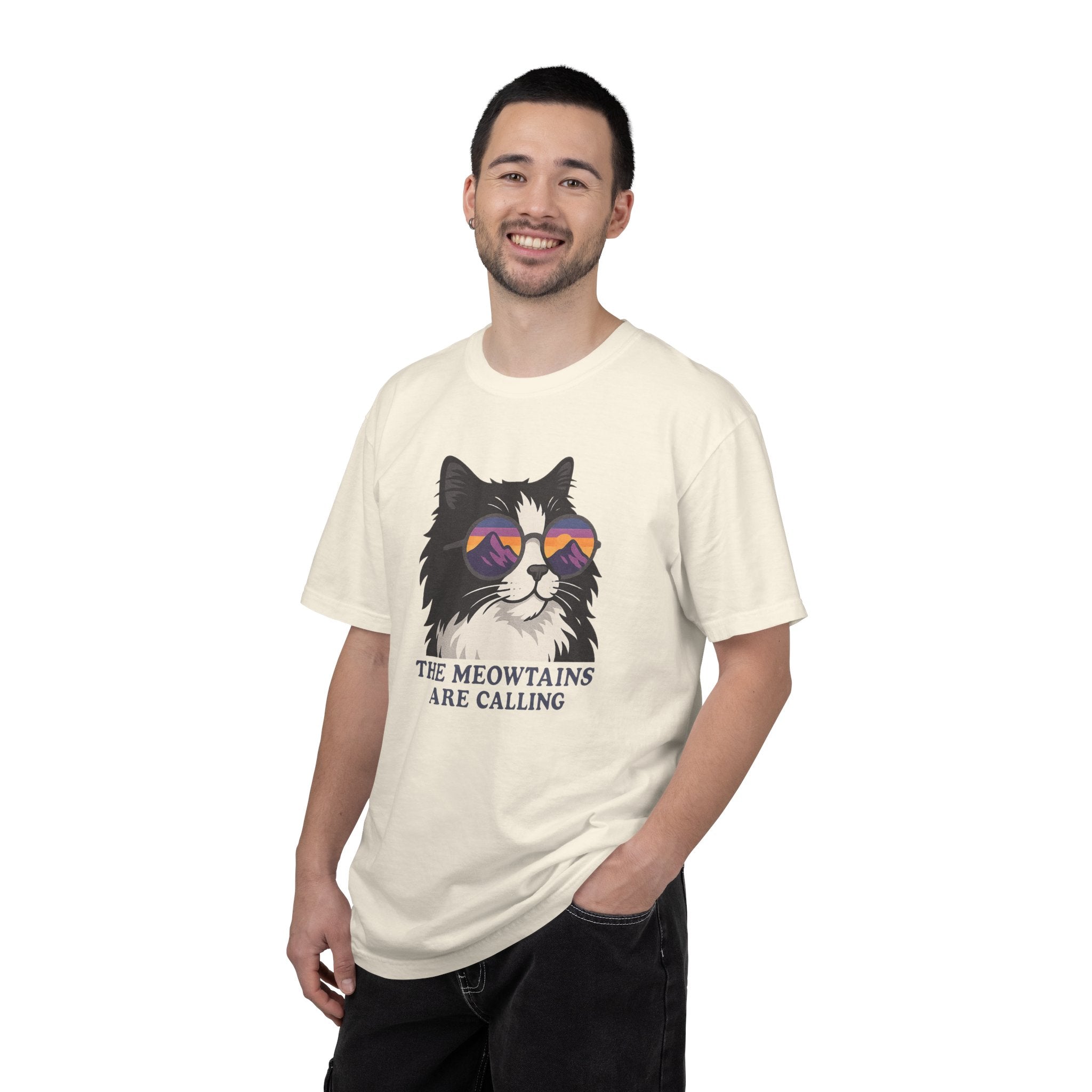Cat Graphic T-Shirt — "The Meowtains Are Calling" Retro Sunglasses Tee