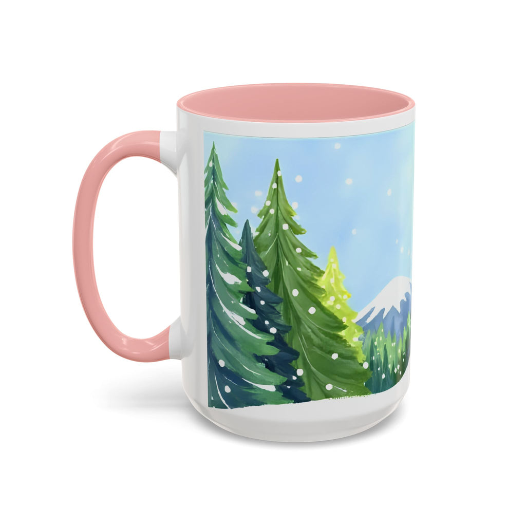 Winter Pine Forest Accent Coffee Mug — Scenic Snowy Trees 11/15oz