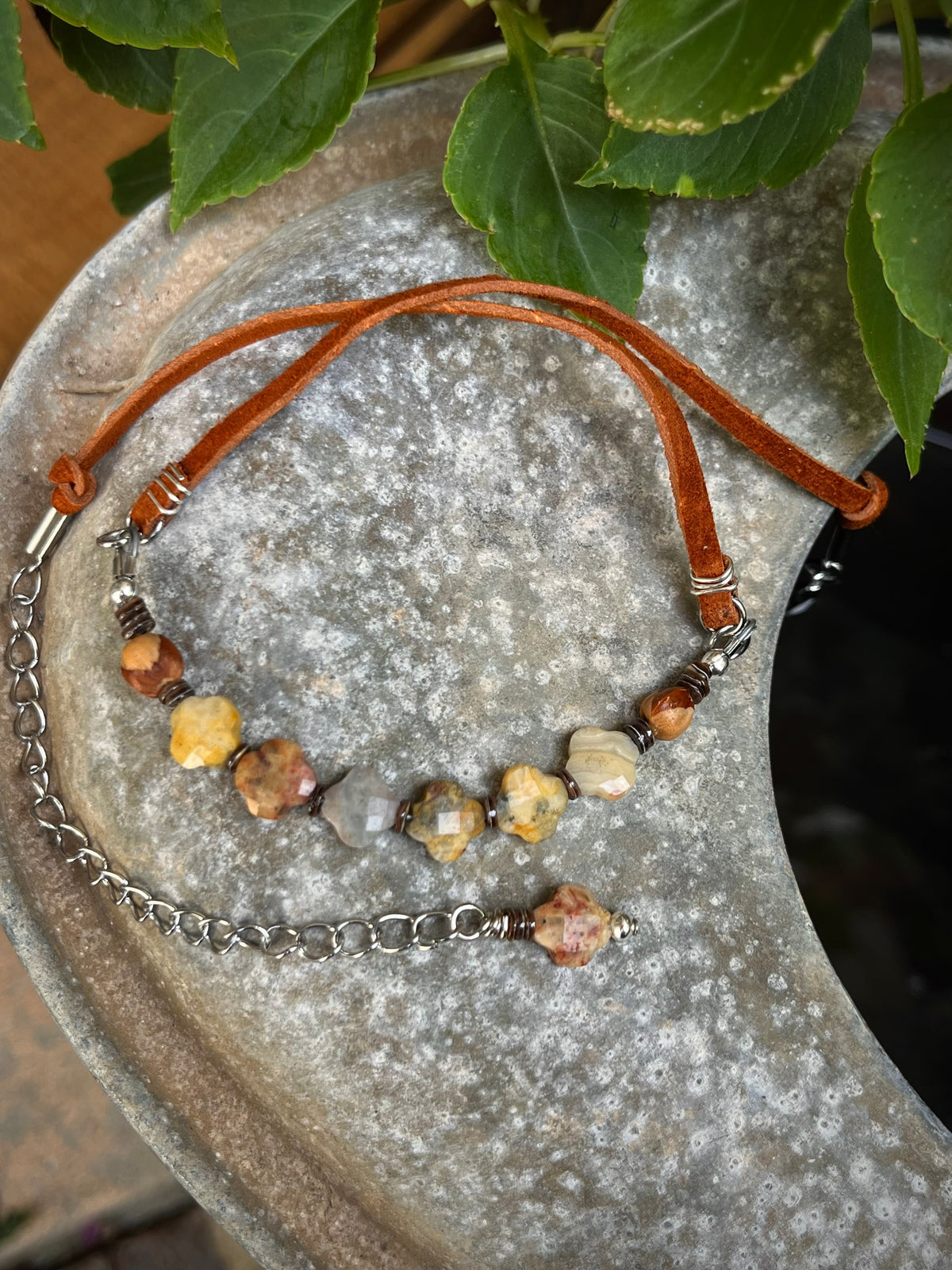 13.25” Red Creek Jasper Suede Choker Necklace