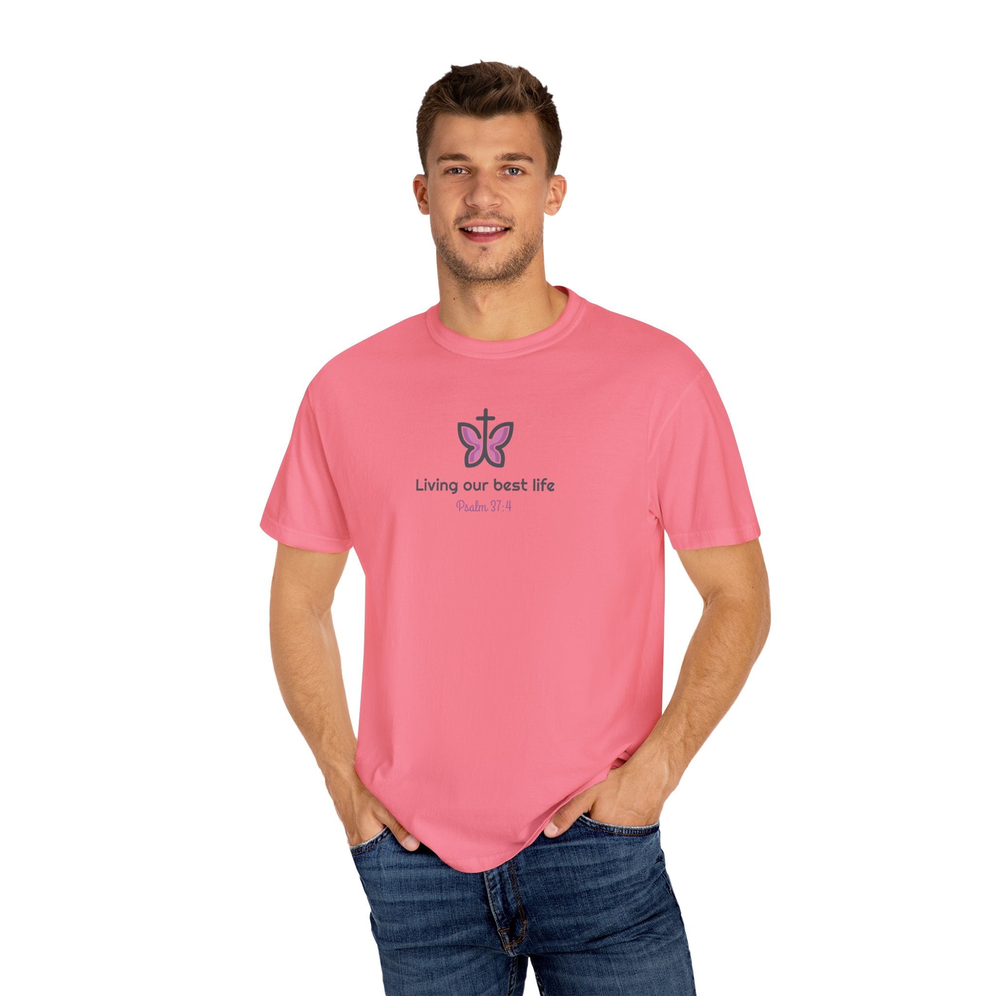 Living Our Best Life Comfort Colors® T-Shirt – Faith & Positivity Tee Inspired by Psalm 37:4