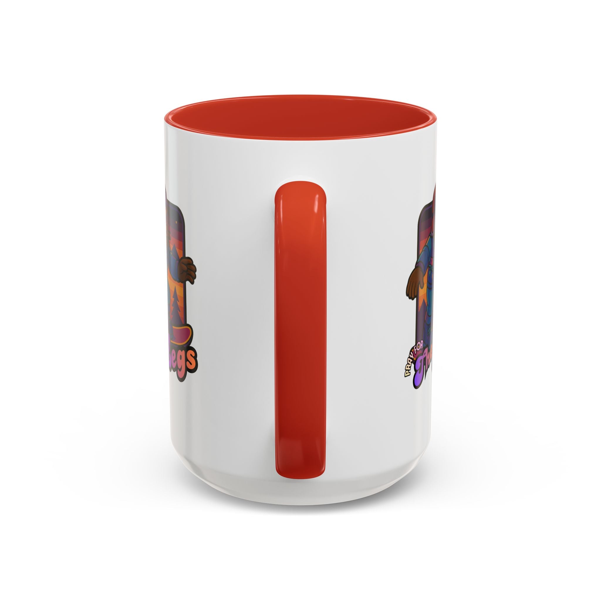 Snowboarding  Sasquatch Coffee Mug - 'Pray for The Legs' Retro Sunset Accent Mug (11/15oz)
