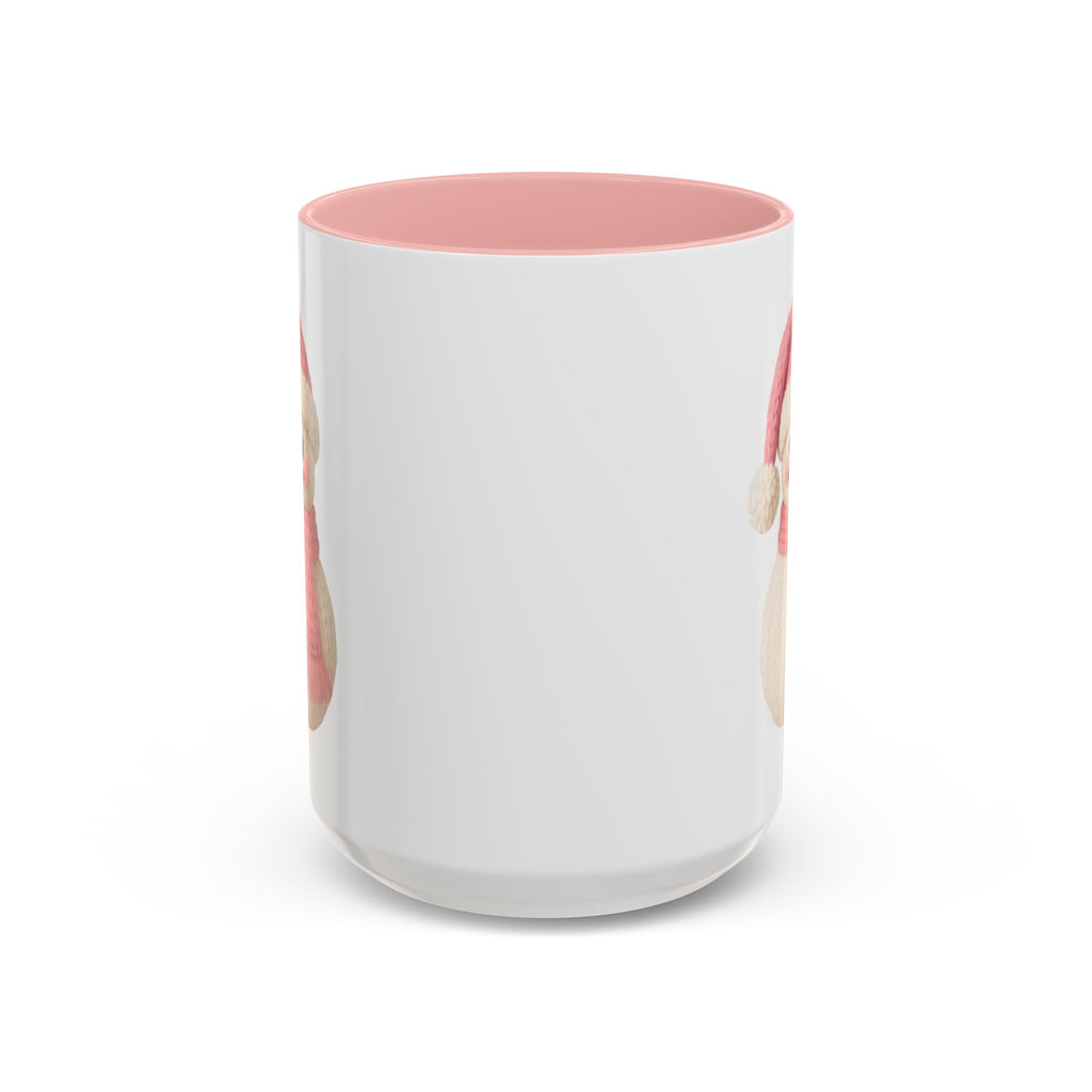 Pink Knitted Snowman Accent Coffee Mug — Cute Holiday Winter Drinkware (11/15oz)