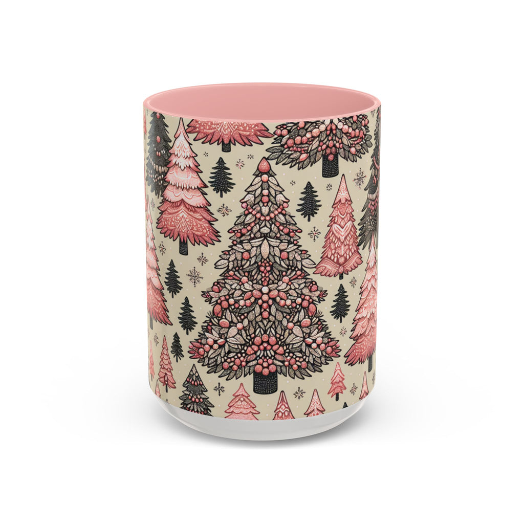 Paisley Christmas Tree Accent Coffee Mug – Pink Vintage Holiday Pattern (11/15oz)