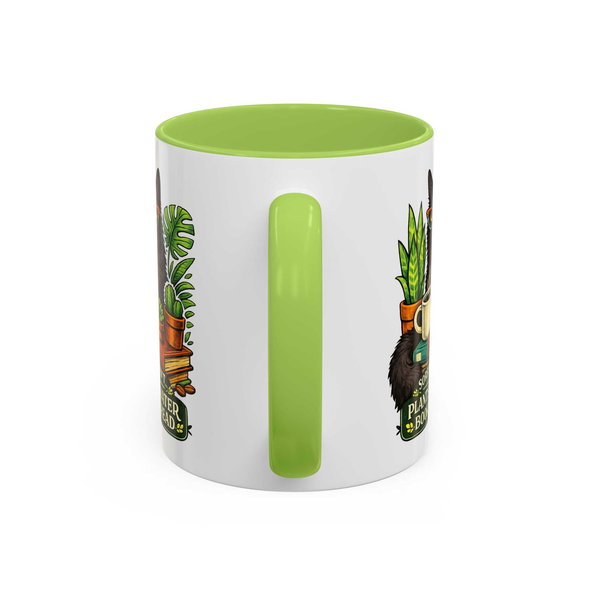 Cat & Plants Accent Coffee Mug — "Sorry, I Can't...I Have Plants to Water & Books to Read"