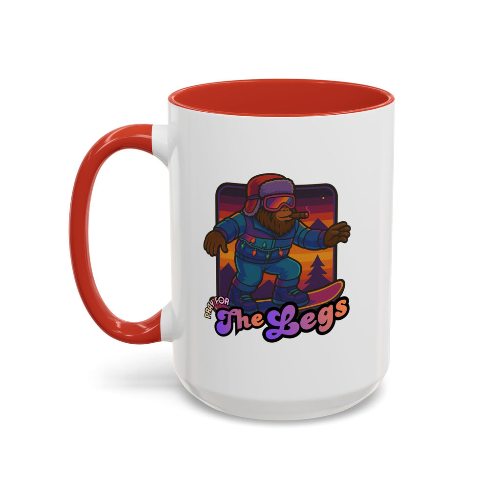 Snowboarding  Sasquatch Coffee Mug - 'Pray for The Legs' Retro Sunset Accent Mug (11/15oz)
