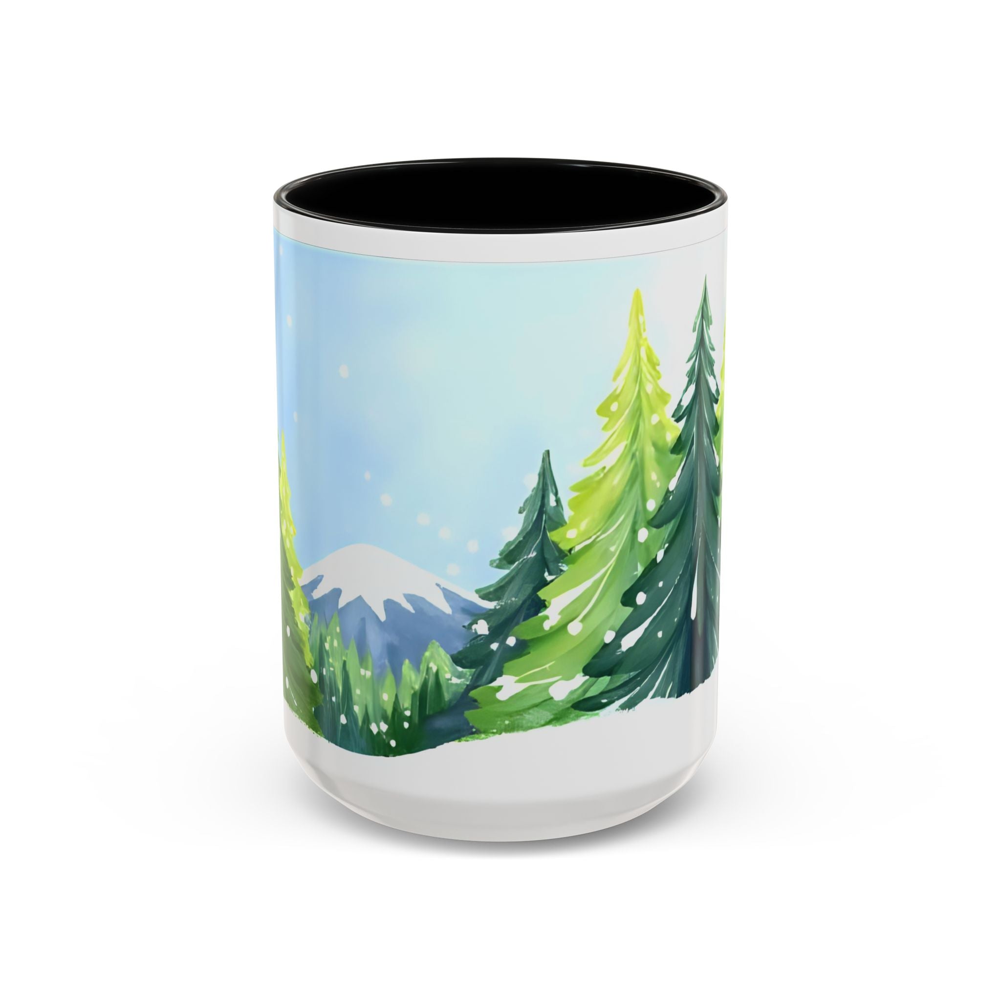 Winter Pine Forest Accent Coffee Mug — Scenic Snowy Trees 11/15oz