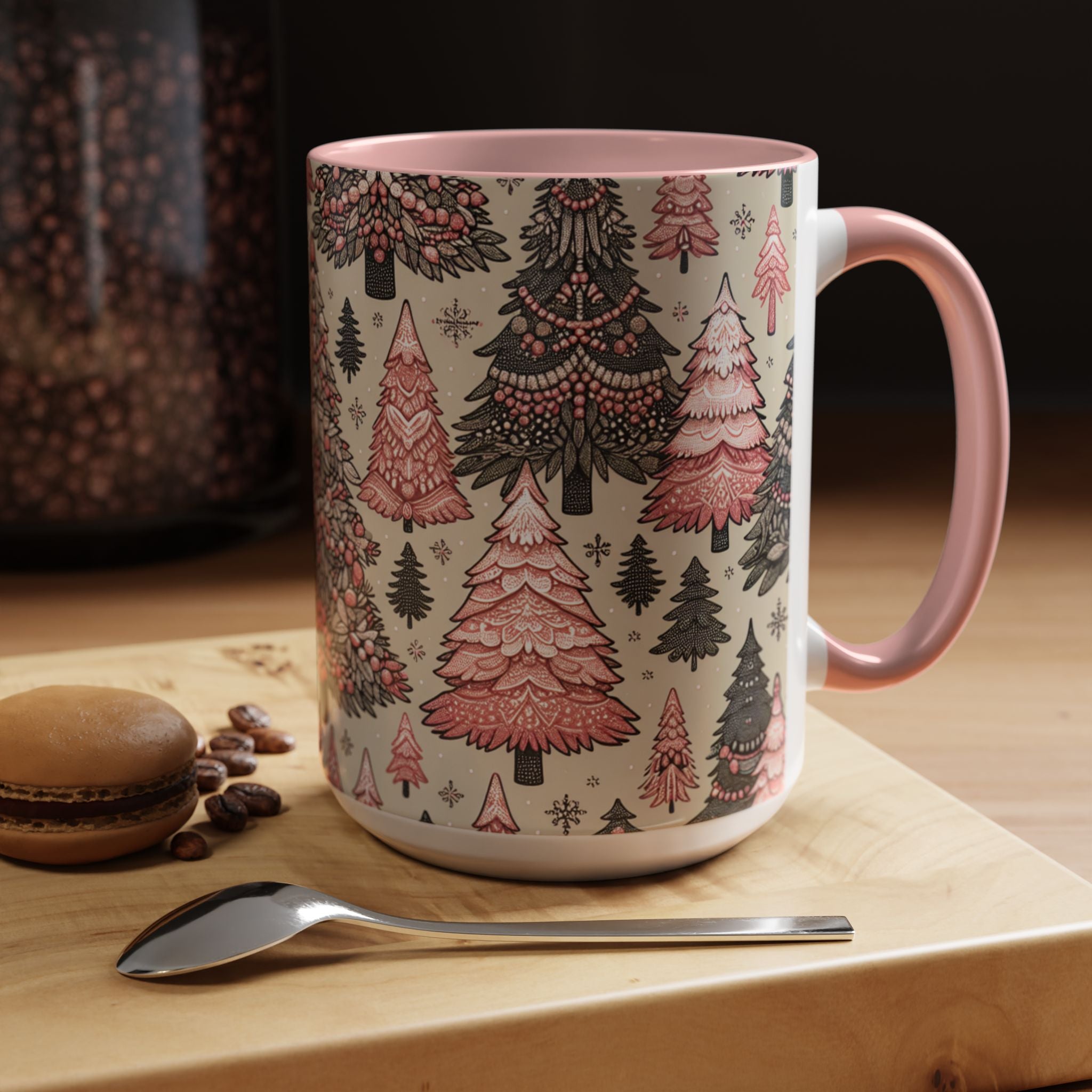 Paisley Christmas Tree Accent Coffee Mug – Pink Vintage Holiday Pattern (11/15oz)