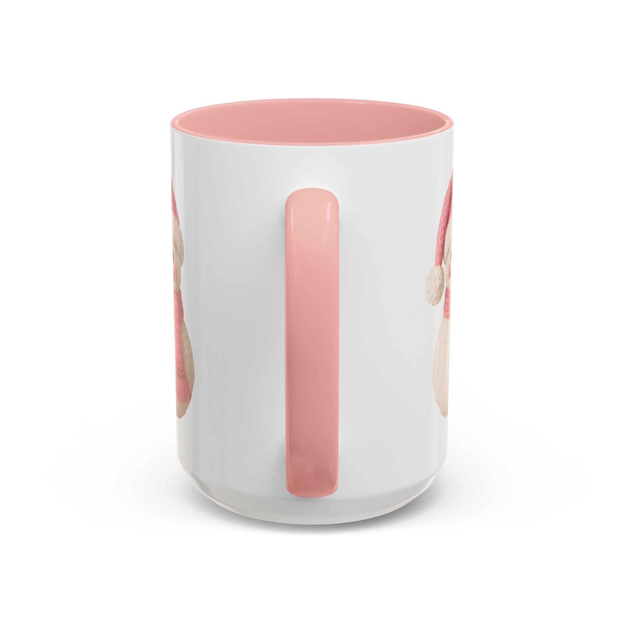 Pink Knitted Snowman Accent Coffee Mug — Cute Holiday Winter Drinkware (11/15oz)