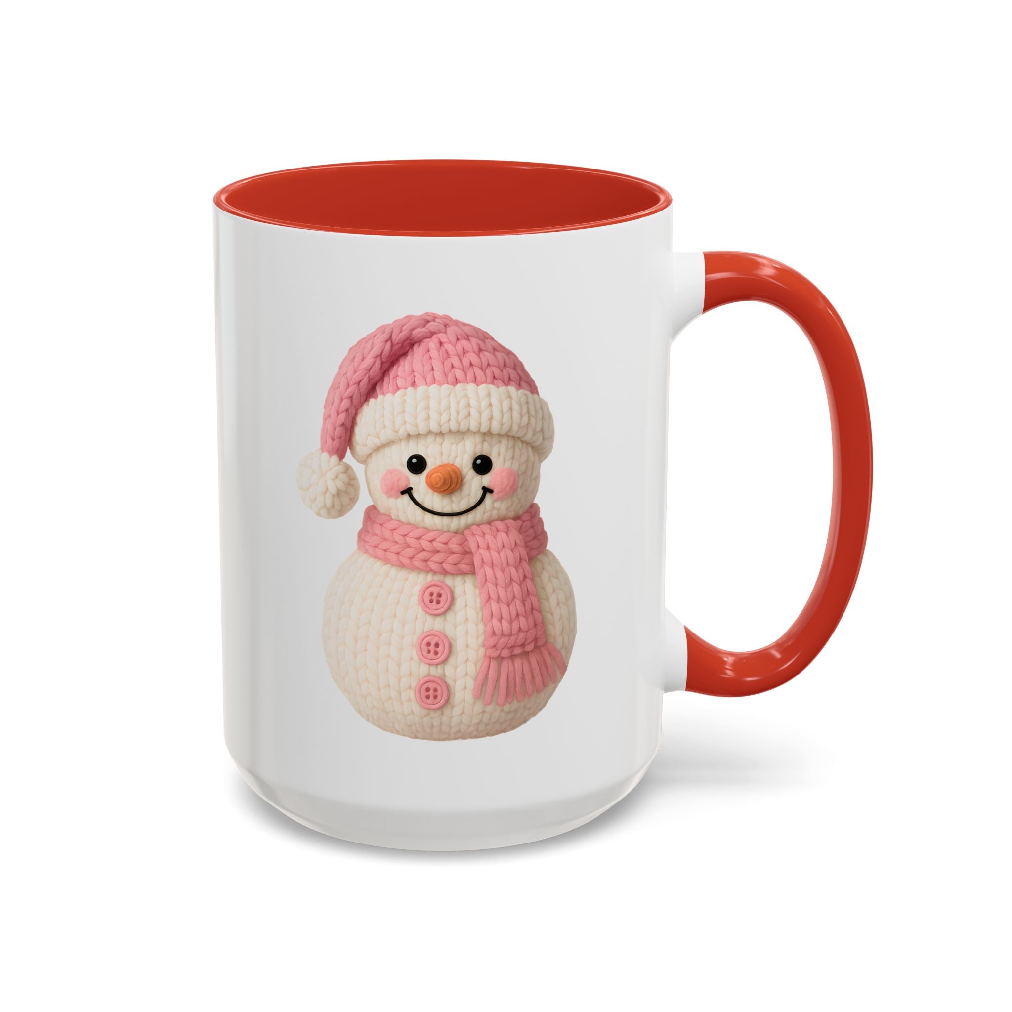 Pink Knitted Snowman Accent Coffee Mug — Cute Holiday Winter Drinkware (11/15oz)