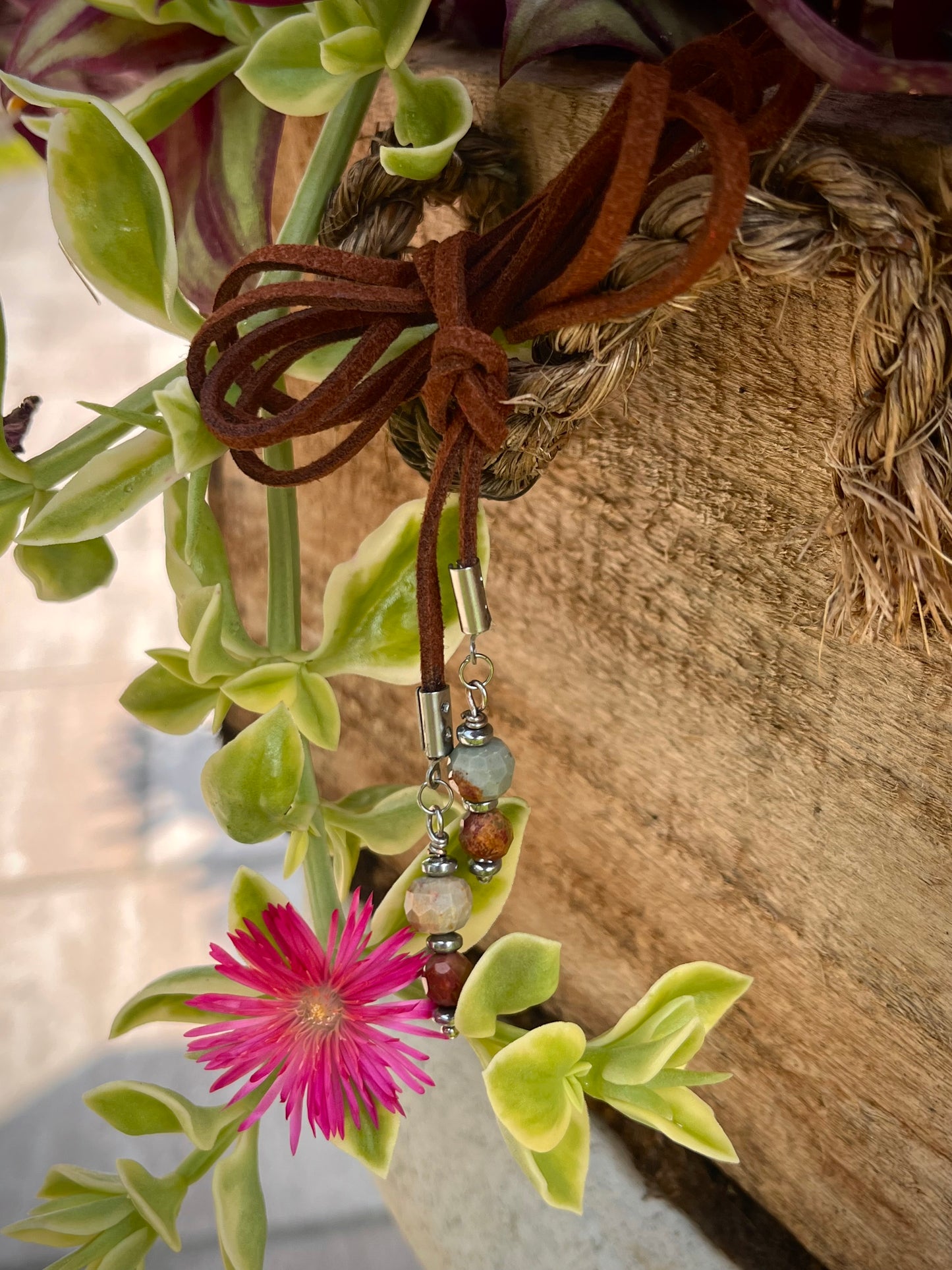 45” Medium Brown Suede Lariat with Jasper Stone
