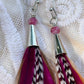 6” Brown Rooster + Hot Pink Emu Feather Earrings