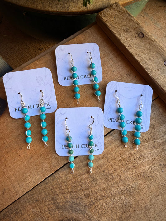 Turquoise Sterling Silver wrapped drop earrings