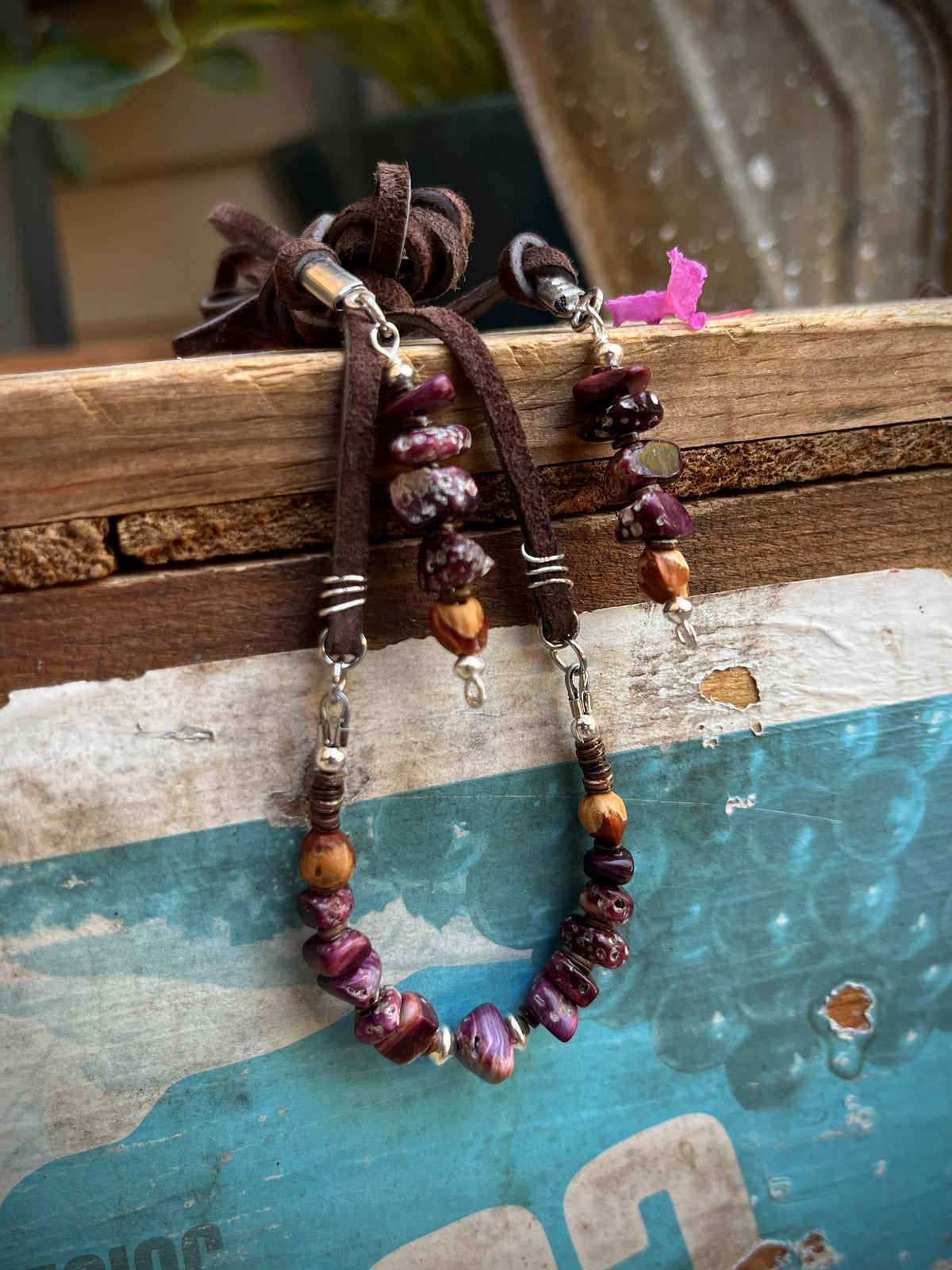 Purple Spiny Oyster Choker Lariat Necklace