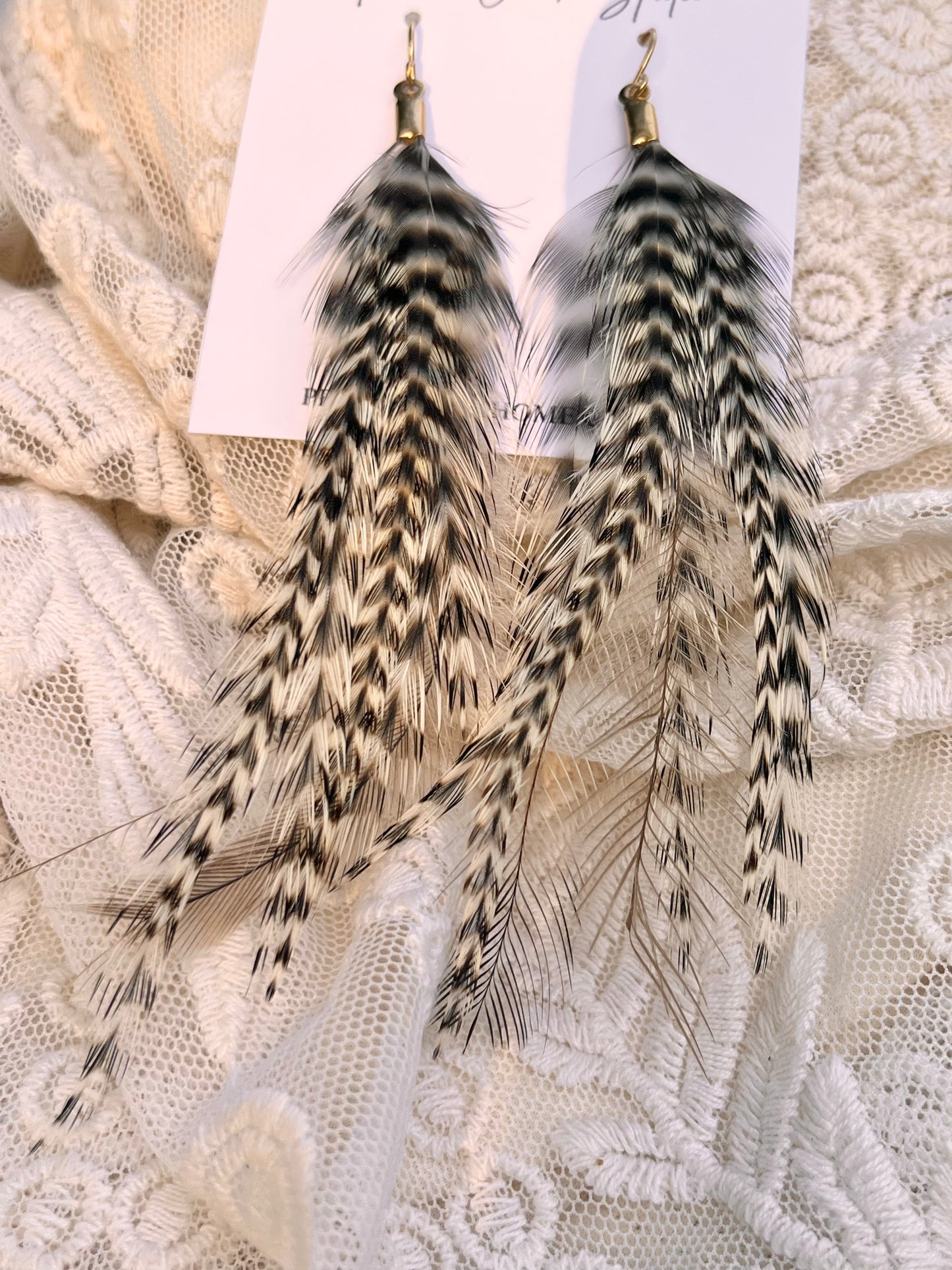 5" Grey & White Grizzly Feather Earrings
