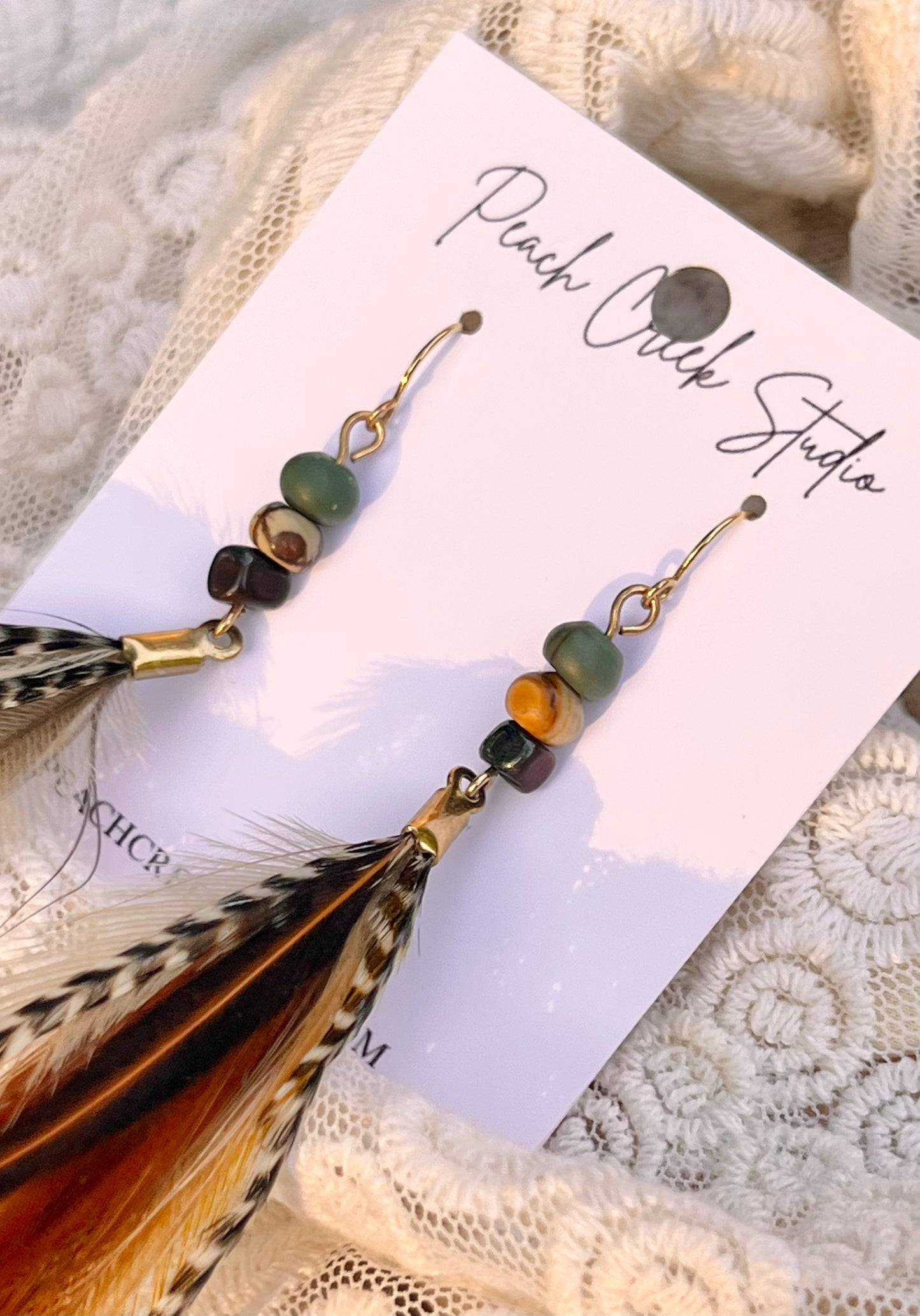 6" Grizzly & Ginger Feather Earrings with Jasper Stone