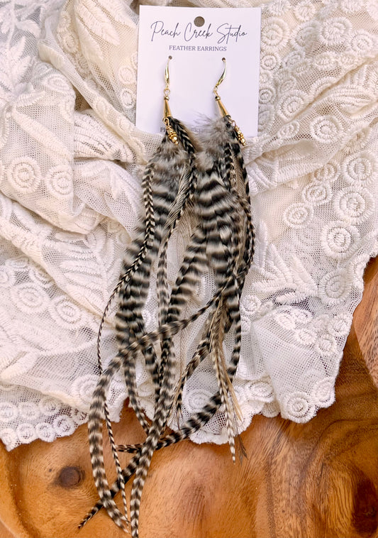 10" Grizzly Rooster & Emu Feather Earrings
