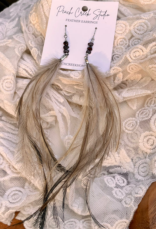 8" Emu Feather Earrings with Hematite Jasper