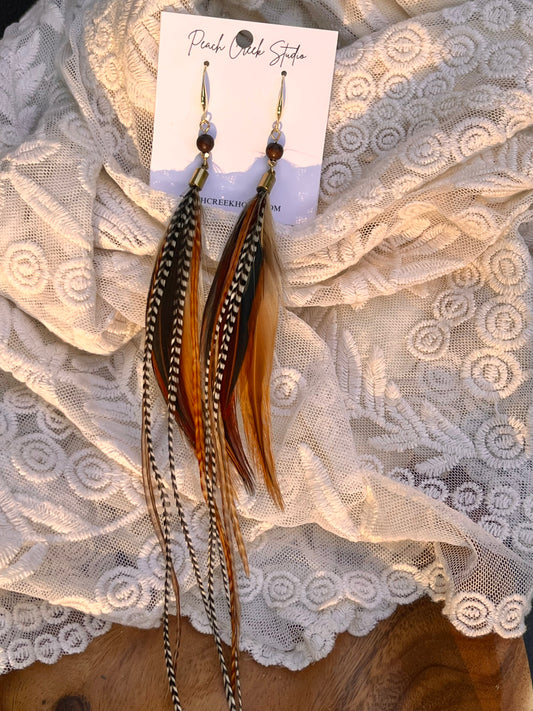 8.5" Grizzly & Ginger Feather Earrings