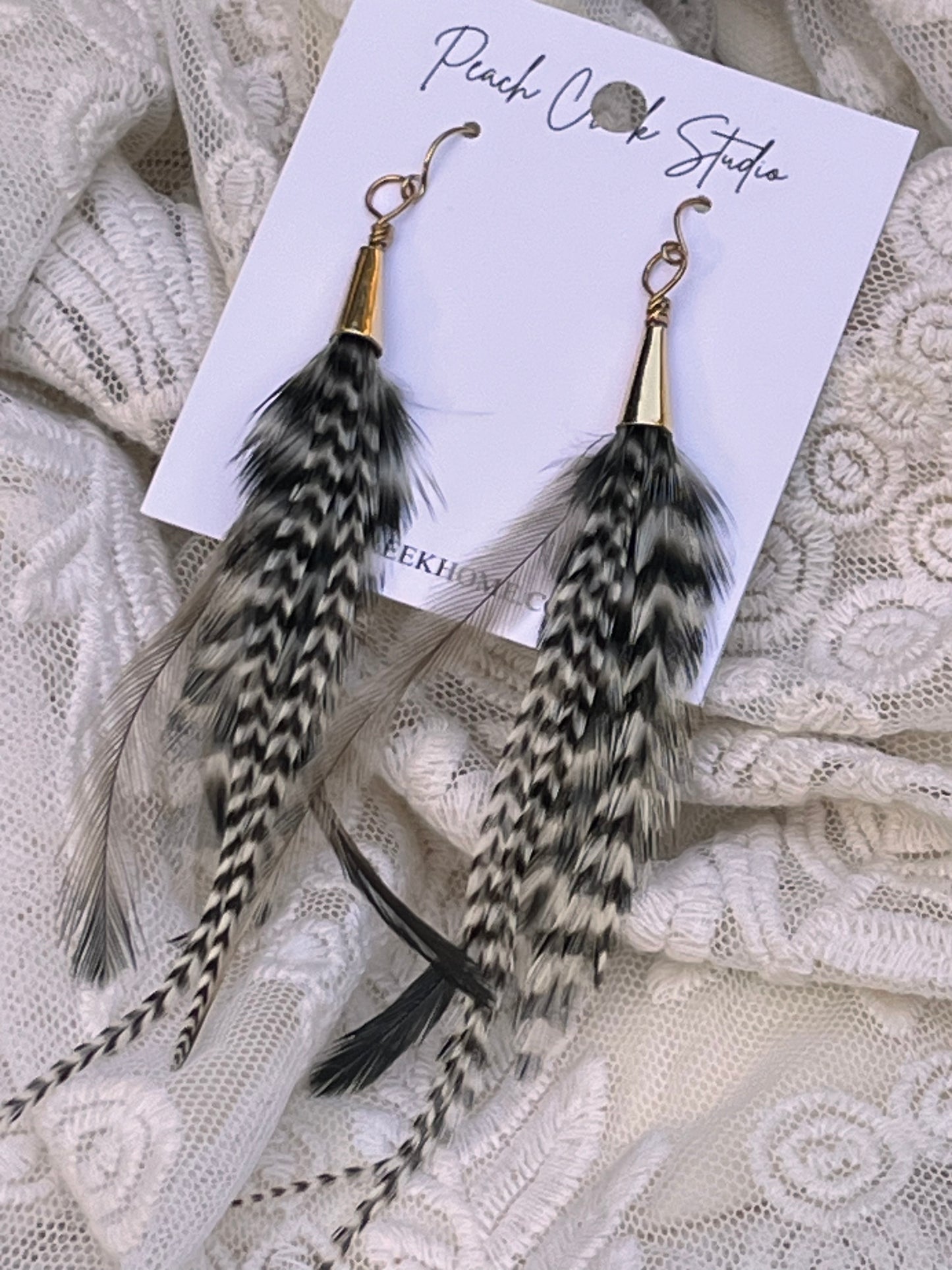 5.5" Grey & White Grizzly Feather Earrings